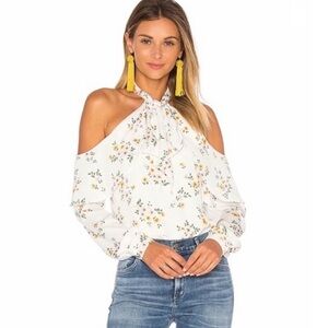 L'Academie Floral Open ShoulderTie Blouse Size S EUC